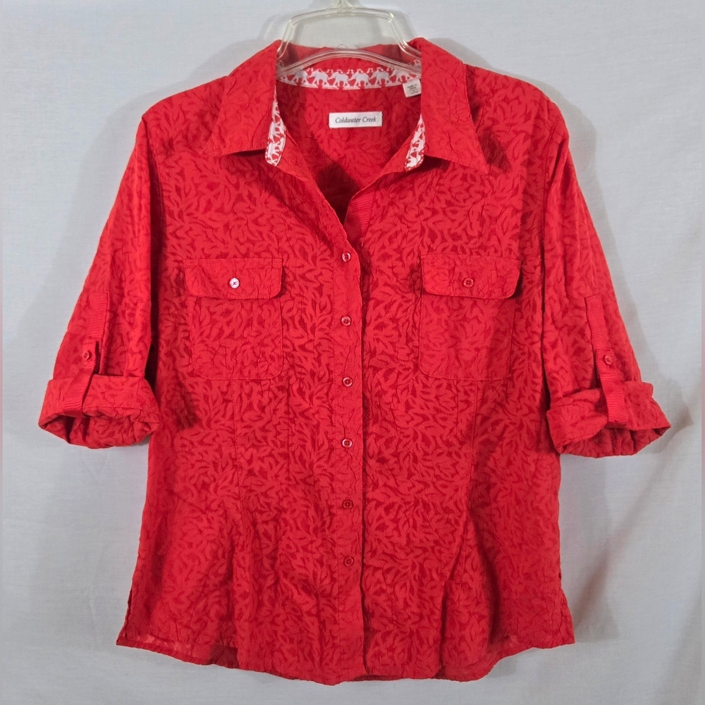 Coldwater Creek Women's Reddish Orange Semi-Sheer Blouse Size Large 14-16